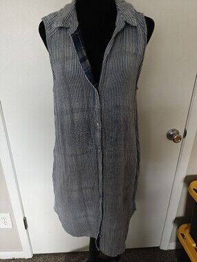 Bella Dahl Striped Button-up Dress L Blue White Cotton